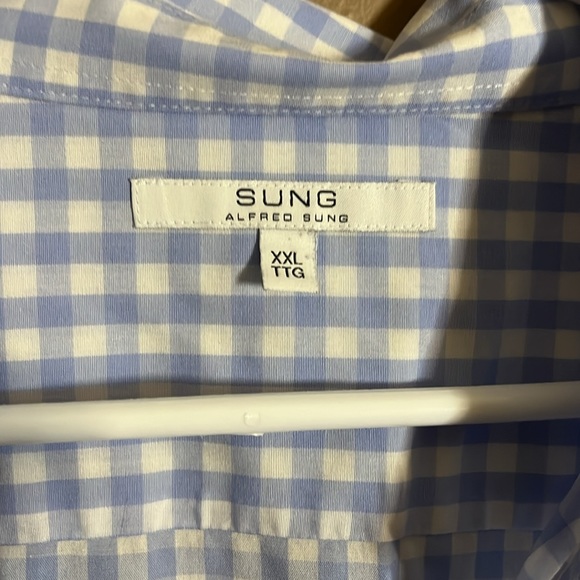 Sung long sleeve blue checkered dress shirt. L4 - Picture 3 of 5